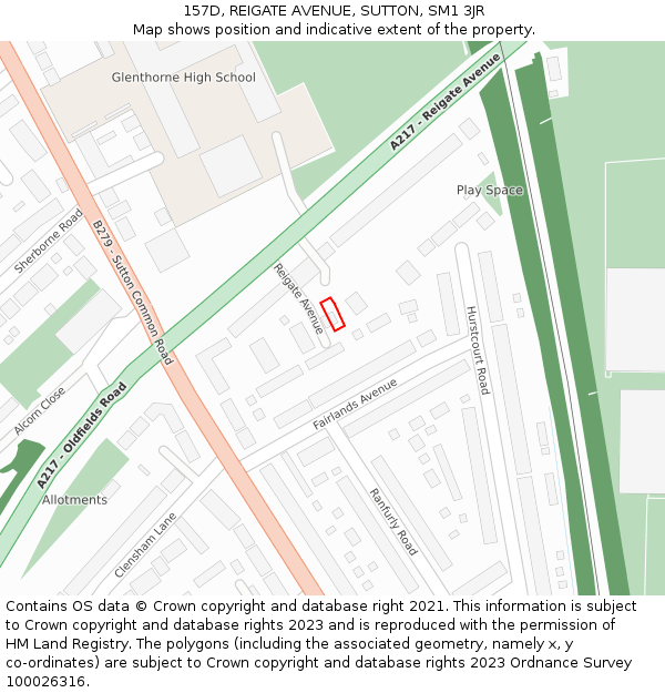 157D, REIGATE AVENUE, SUTTON, SM1 3JR: Location map and indicative extent of plot