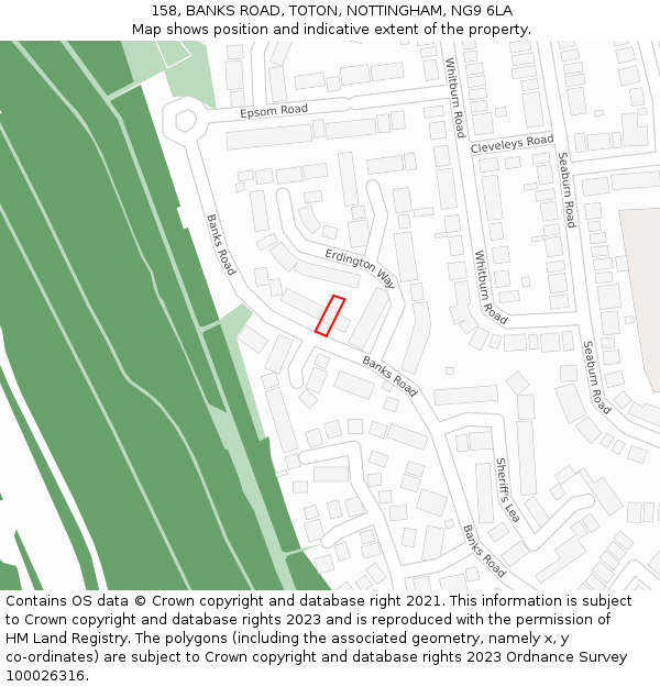 158, BANKS ROAD, TOTON, NOTTINGHAM, NG9 6LA: Location map and indicative extent of plot