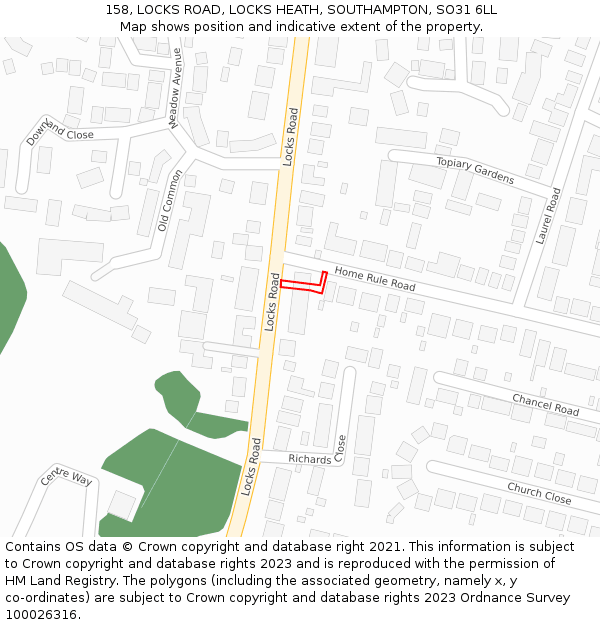 158, LOCKS ROAD, LOCKS HEATH, SOUTHAMPTON, SO31 6LL: Location map and indicative extent of plot