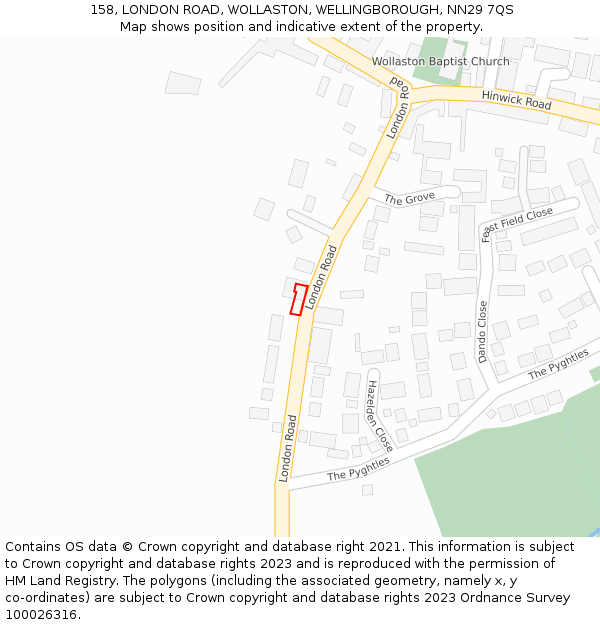 158, LONDON ROAD, WOLLASTON, WELLINGBOROUGH, NN29 7QS: Location map and indicative extent of plot