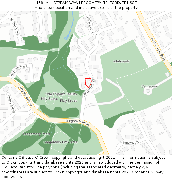 158, MILLSTREAM WAY, LEEGOMERY, TELFORD, TF1 6QT: Location map and indicative extent of plot