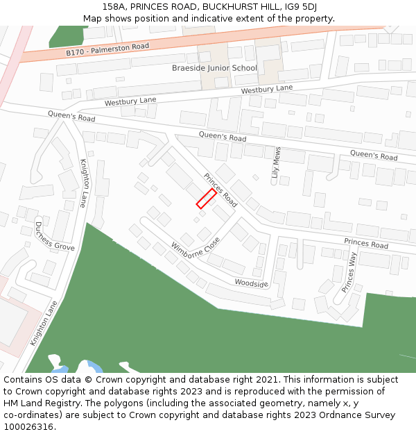 158A, PRINCES ROAD, BUCKHURST HILL, IG9 5DJ: Location map and indicative extent of plot
