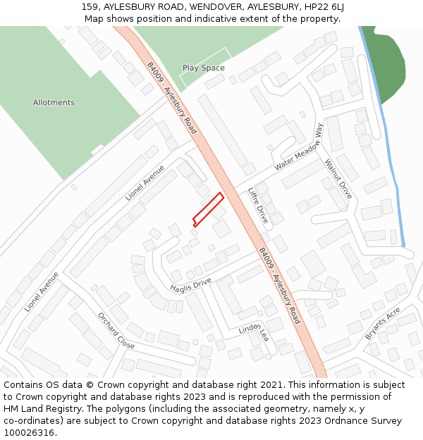 159, AYLESBURY ROAD, WENDOVER, AYLESBURY, HP22 6LJ: Location map and indicative extent of plot