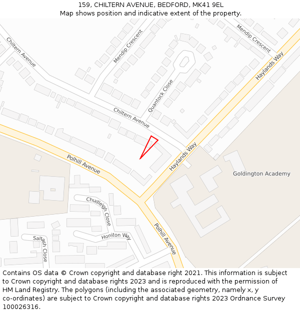 159, CHILTERN AVENUE, BEDFORD, MK41 9EL: Location map and indicative extent of plot