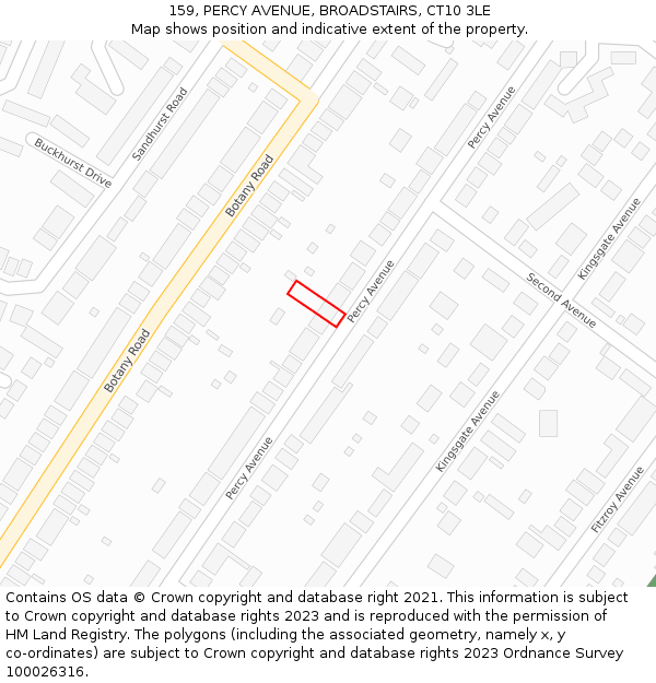 159, PERCY AVENUE, BROADSTAIRS, CT10 3LE: Location map and indicative extent of plot