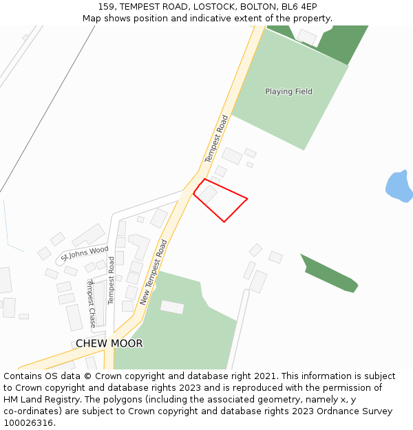159, TEMPEST ROAD, LOSTOCK, BOLTON, BL6 4EP: Location map and indicative extent of plot