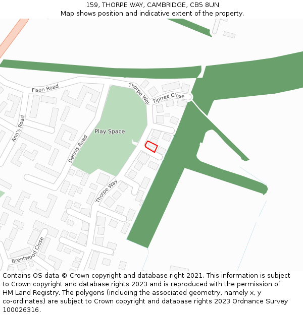 159, THORPE WAY, CAMBRIDGE, CB5 8UN: Location map and indicative extent of plot