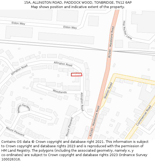 15A, ALLINGTON ROAD, PADDOCK WOOD, TONBRIDGE, TN12 6AP: Location map and indicative extent of plot