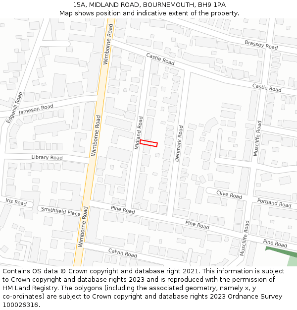 15A, MIDLAND ROAD, BOURNEMOUTH, BH9 1PA: Location map and indicative extent of plot