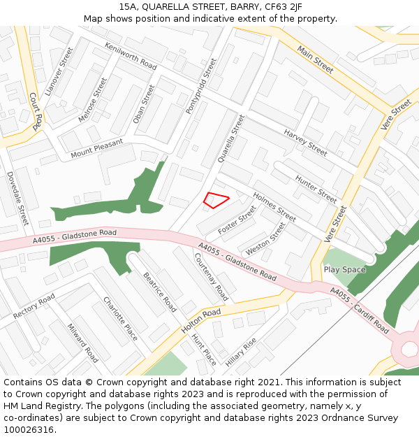 15A, QUARELLA STREET, BARRY, CF63 2JF: Location map and indicative extent of plot