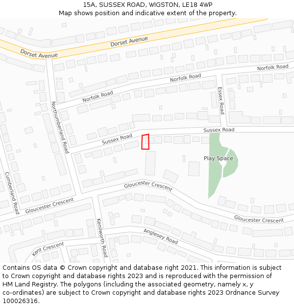 15A, SUSSEX ROAD, WIGSTON, LE18 4WP: Location map and indicative extent of plot