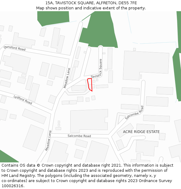 15A, TAVISTOCK SQUARE, ALFRETON, DE55 7FE: Location map and indicative extent of plot