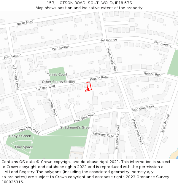 15B, HOTSON ROAD, SOUTHWOLD, IP18 6BS: Location map and indicative extent of plot