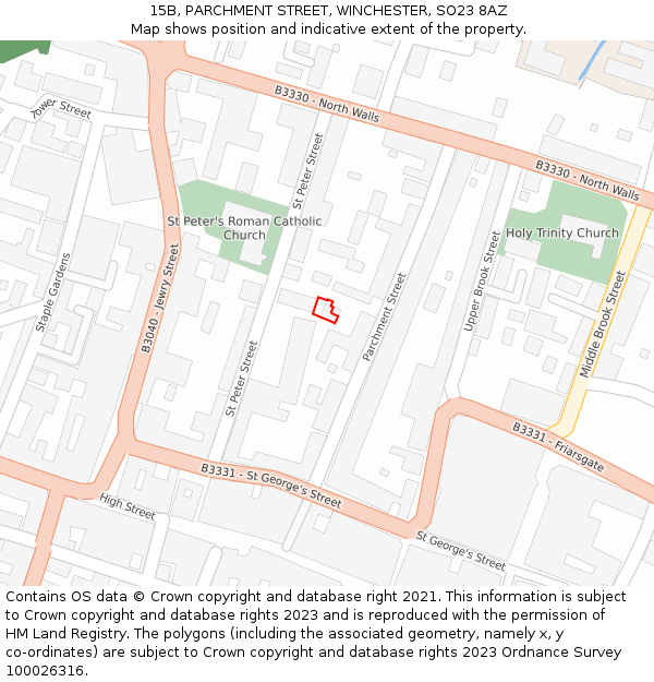 15B, PARCHMENT STREET, WINCHESTER, SO23 8AZ: Location map and indicative extent of plot