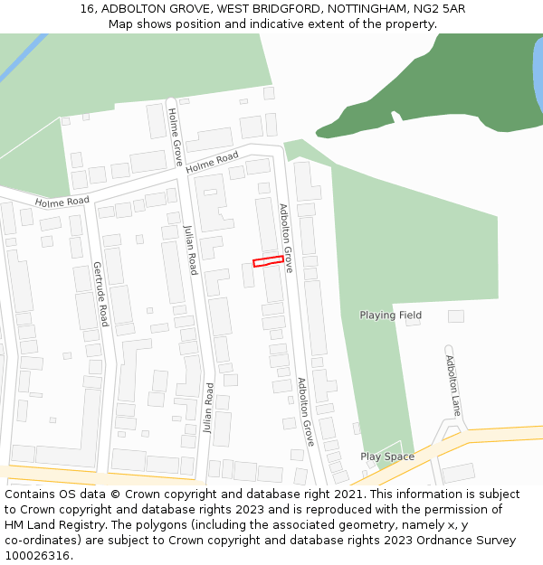 16, ADBOLTON GROVE, WEST BRIDGFORD, NOTTINGHAM, NG2 5AR: Location map and indicative extent of plot