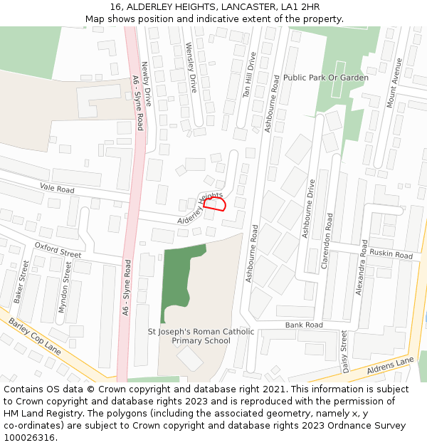 16, ALDERLEY HEIGHTS, LANCASTER, LA1 2HR: Location map and indicative extent of plot