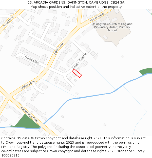 16, ARCADIA GARDENS, OAKINGTON, CAMBRIDGE, CB24 3AJ: Location map and indicative extent of plot