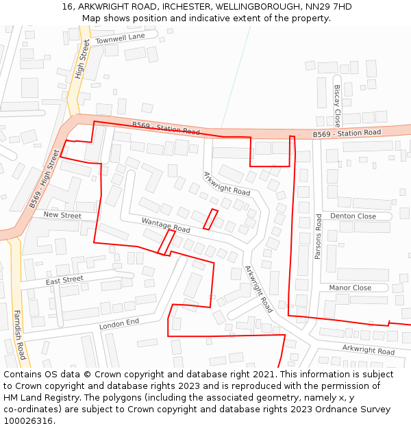 16, ARKWRIGHT ROAD, IRCHESTER, WELLINGBOROUGH, NN29 7HD: Location map and indicative extent of plot