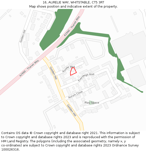 16, AURELIE WAY, WHITSTABLE, CT5 3RT: Location map and indicative extent of plot