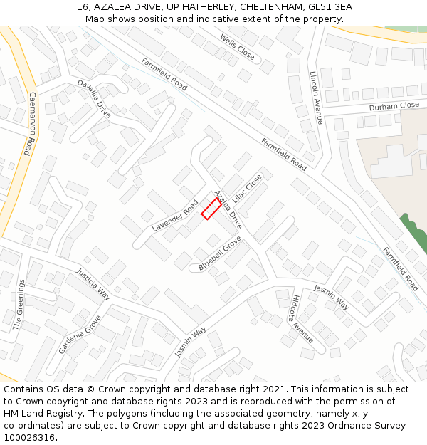 16, AZALEA DRIVE, UP HATHERLEY, CHELTENHAM, GL51 3EA: Location map and indicative extent of plot