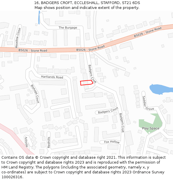 16, BADGERS CROFT, ECCLESHALL, STAFFORD, ST21 6DS: Location map and indicative extent of plot