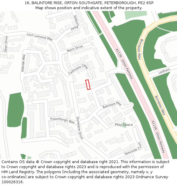 16, BALINTORE RISE, ORTON SOUTHGATE, PETERBOROUGH, PE2 6SP: Location map and indicative extent of plot