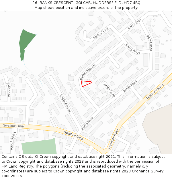 16, BANKS CRESCENT, GOLCAR, HUDDERSFIELD, HD7 4RQ: Location map and indicative extent of plot