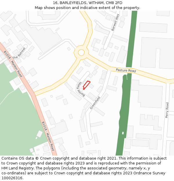 16, BARLEYFIELDS, WITHAM, CM8 2FD: Location map and indicative extent of plot