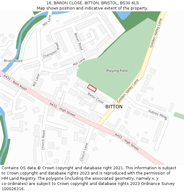 16, BARON CLOSE, BITTON, BRISTOL, BS30 6LS: Location map and indicative extent of plot