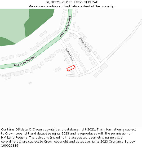 16, BEECH CLOSE, LEEK, ST13 7AF: Location map and indicative extent of plot