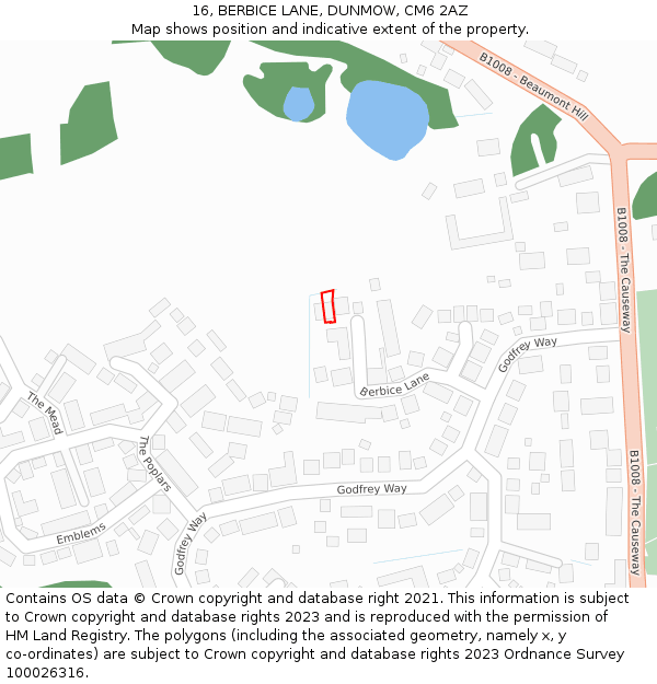 16, BERBICE LANE, DUNMOW, CM6 2AZ: Location map and indicative extent of plot