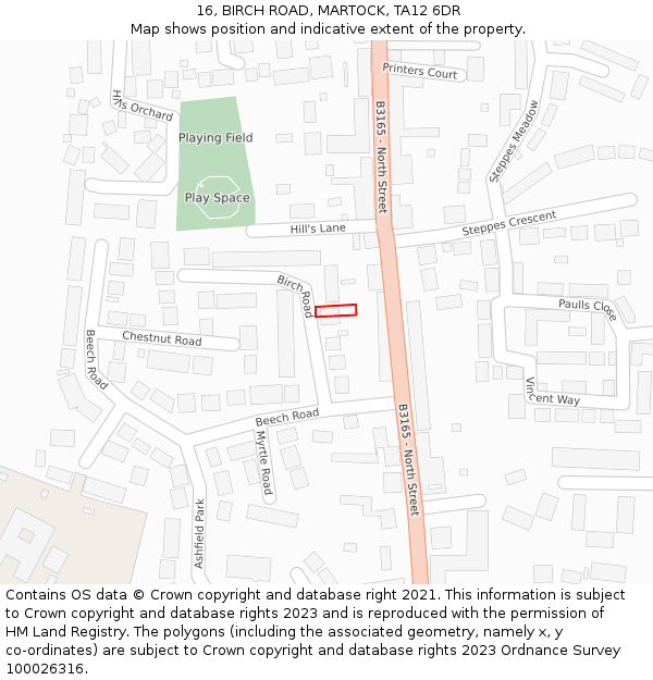 16, BIRCH ROAD, MARTOCK, TA12 6DR: Location map and indicative extent of plot