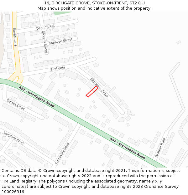 16, BIRCHGATE GROVE, STOKE-ON-TRENT, ST2 8JU: Location map and indicative extent of plot