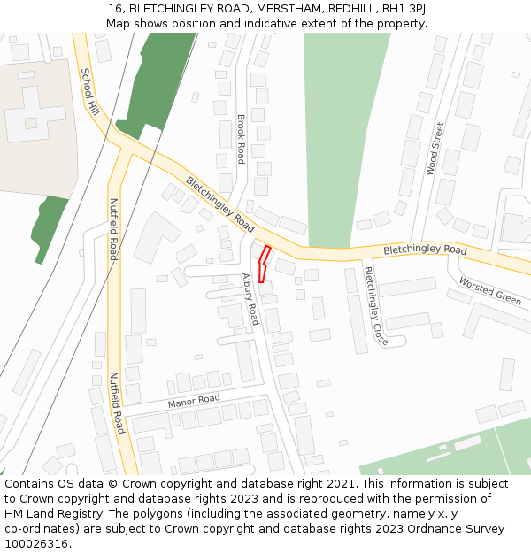 16, BLETCHINGLEY ROAD, MERSTHAM, REDHILL, RH1 3PJ: Location map and indicative extent of plot