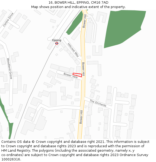 16, BOWER HILL, EPPING, CM16 7AD: Location map and indicative extent of plot