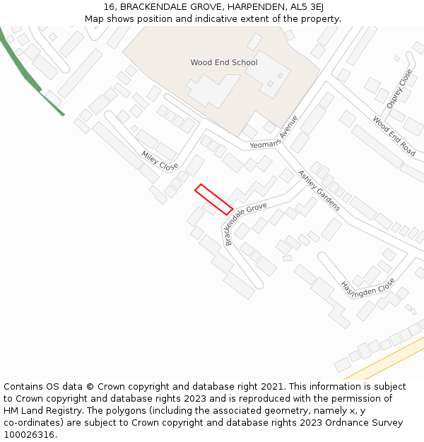 16, BRACKENDALE GROVE, HARPENDEN, AL5 3EJ: Location map and indicative extent of plot