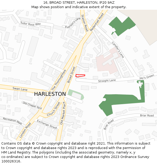 16, BROAD STREET, HARLESTON, IP20 9AZ: Location map and indicative extent of plot