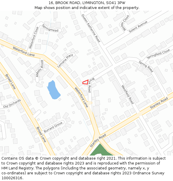 16, BROOK ROAD, LYMINGTON, SO41 3PW: Location map and indicative extent of plot