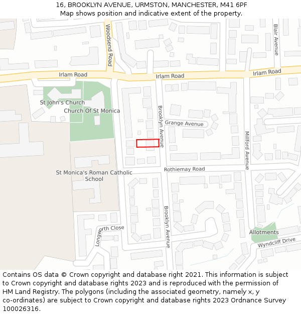 16, BROOKLYN AVENUE, URMSTON, MANCHESTER, M41 6PF: Location map and indicative extent of plot