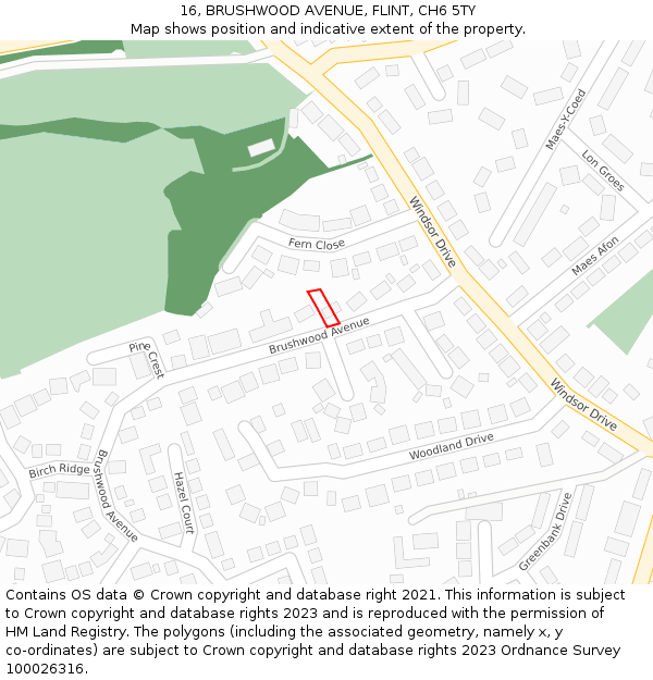 16, BRUSHWOOD AVENUE, FLINT, CH6 5TY: Location map and indicative extent of plot