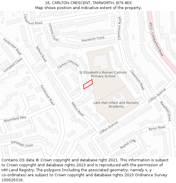 16, CARLTON CRESCENT, TAMWORTH, B79 8EX: Location map and indicative extent of plot