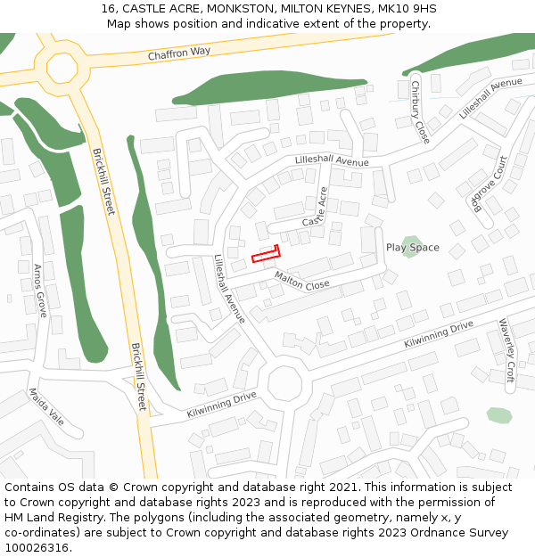 16, CASTLE ACRE, MONKSTON, MILTON KEYNES, MK10 9HS: Location map and indicative extent of plot