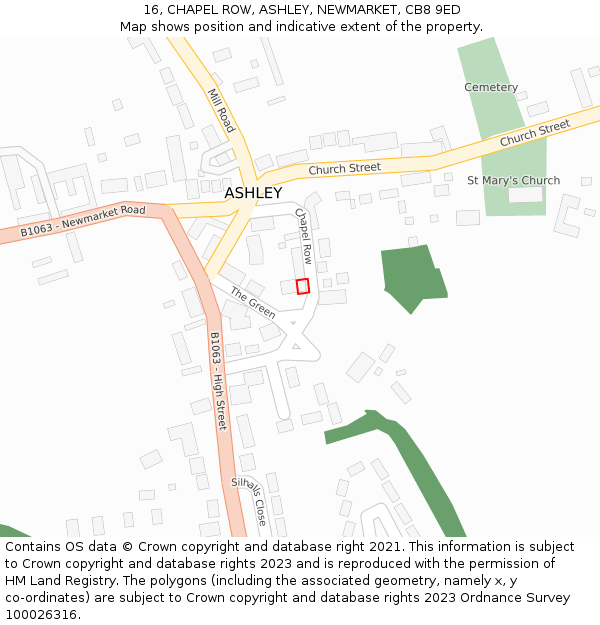 16, CHAPEL ROW, ASHLEY, NEWMARKET, CB8 9ED: Location map and indicative extent of plot