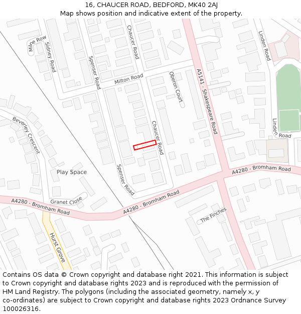 16, CHAUCER ROAD, BEDFORD, MK40 2AJ: Location map and indicative extent of plot