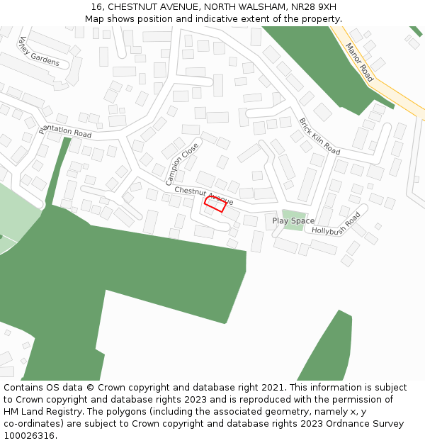 16, CHESTNUT AVENUE, NORTH WALSHAM, NR28 9XH: Location map and indicative extent of plot