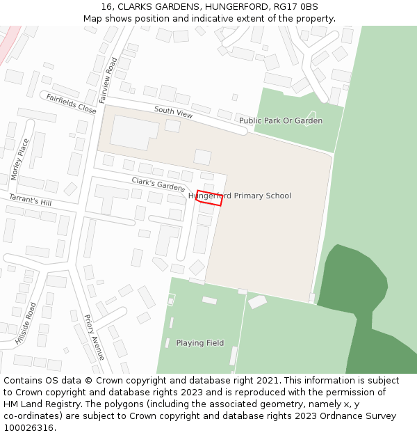 16, CLARKS GARDENS, HUNGERFORD, RG17 0BS: Location map and indicative extent of plot