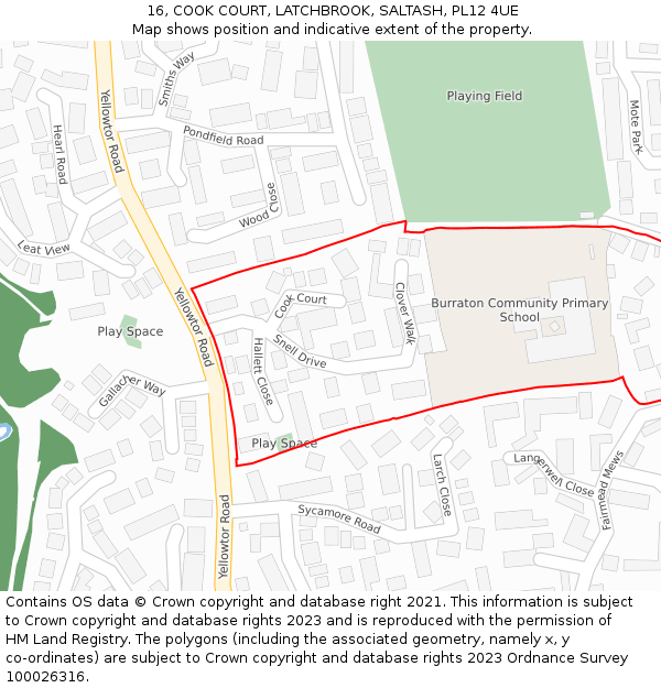 16, COOK COURT, LATCHBROOK, SALTASH, PL12 4UE: Location map and indicative extent of plot