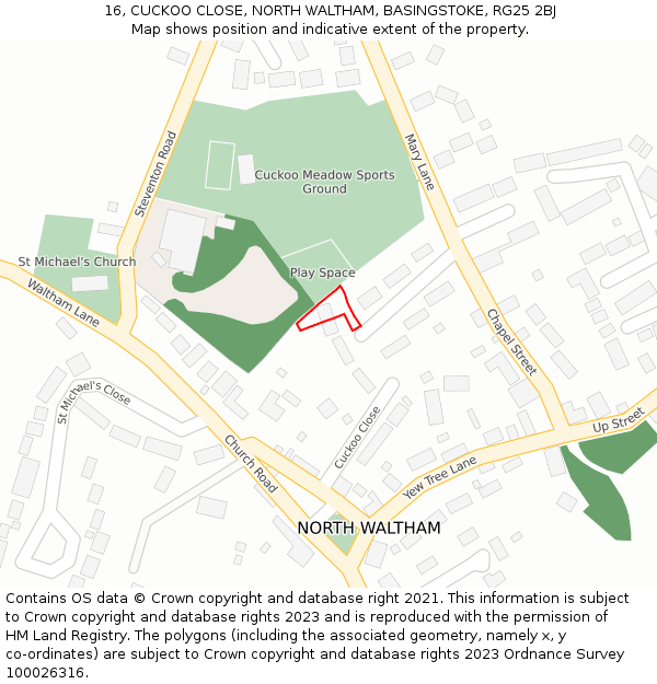 16, CUCKOO CLOSE, NORTH WALTHAM, BASINGSTOKE, RG25 2BJ: Location map and indicative extent of plot