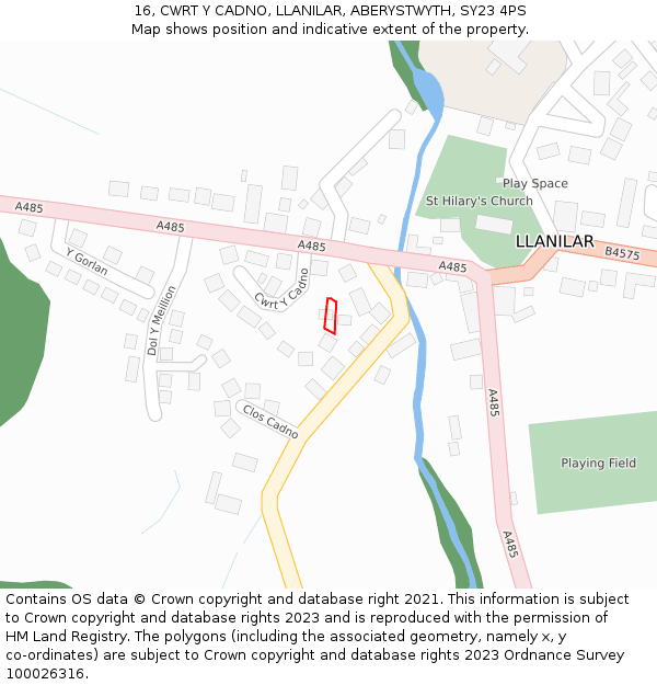 16, CWRT Y CADNO, LLANILAR, ABERYSTWYTH, SY23 4PS: Location map and indicative extent of plot