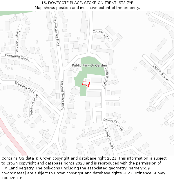 16, DOVECOTE PLACE, STOKE-ON-TRENT, ST3 7YR: Location map and indicative extent of plot